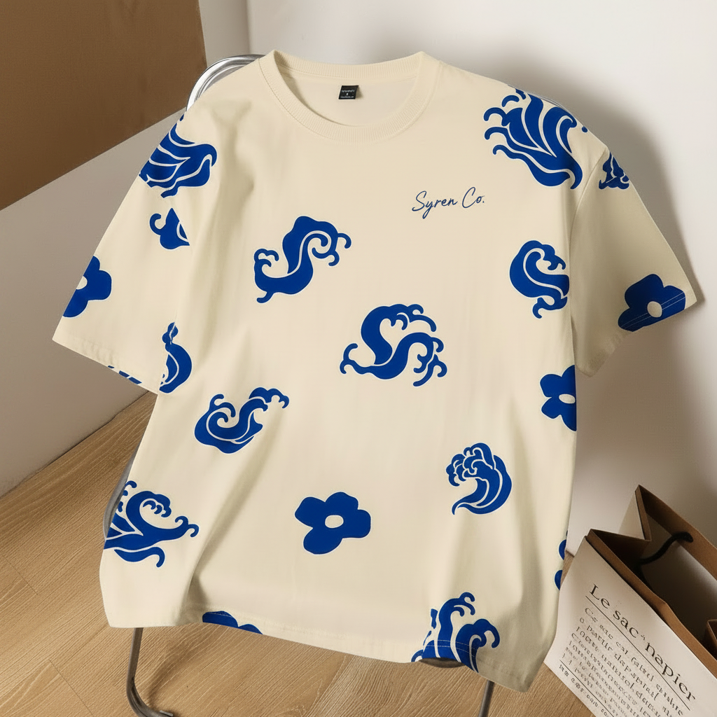 Lost at Sea Tee - Cream Blue